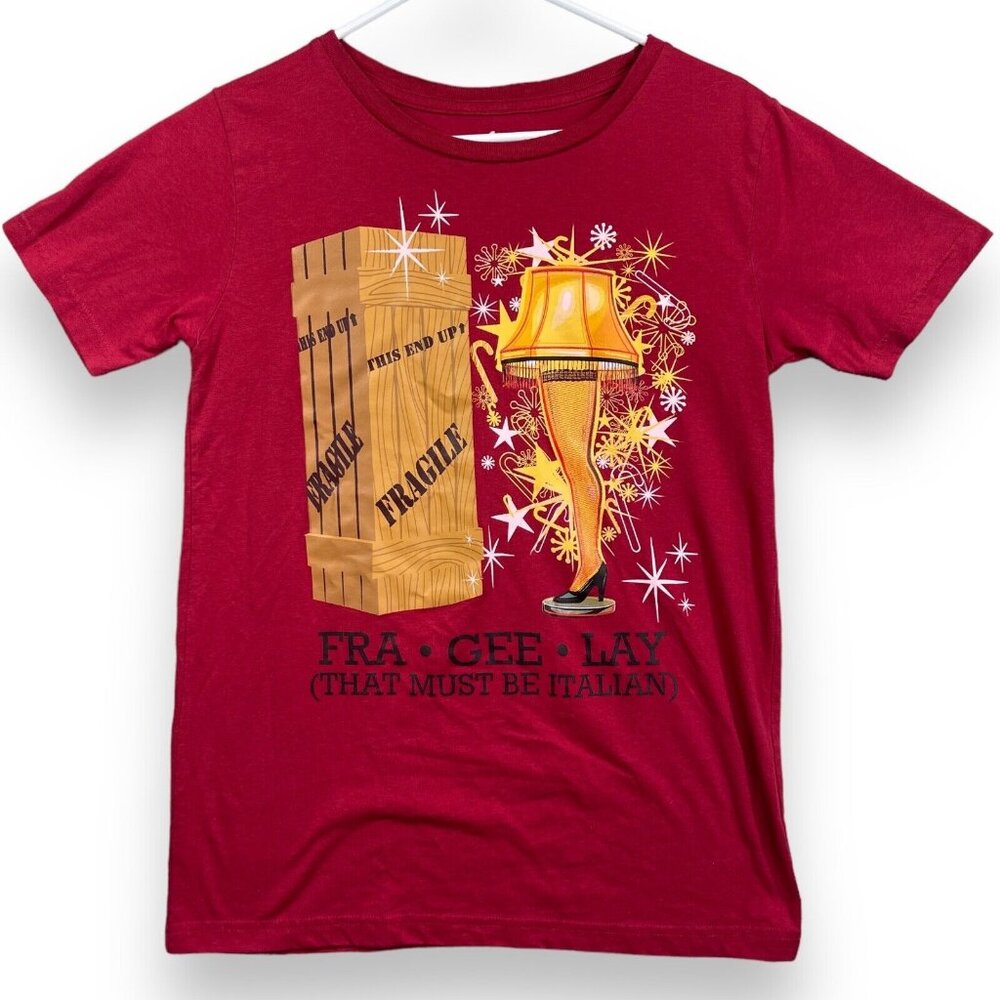 A Christmas Story Youth T-Shirt Medium 7/9 Leg Lamp Fra-Gee-Lay Burgundy Red
